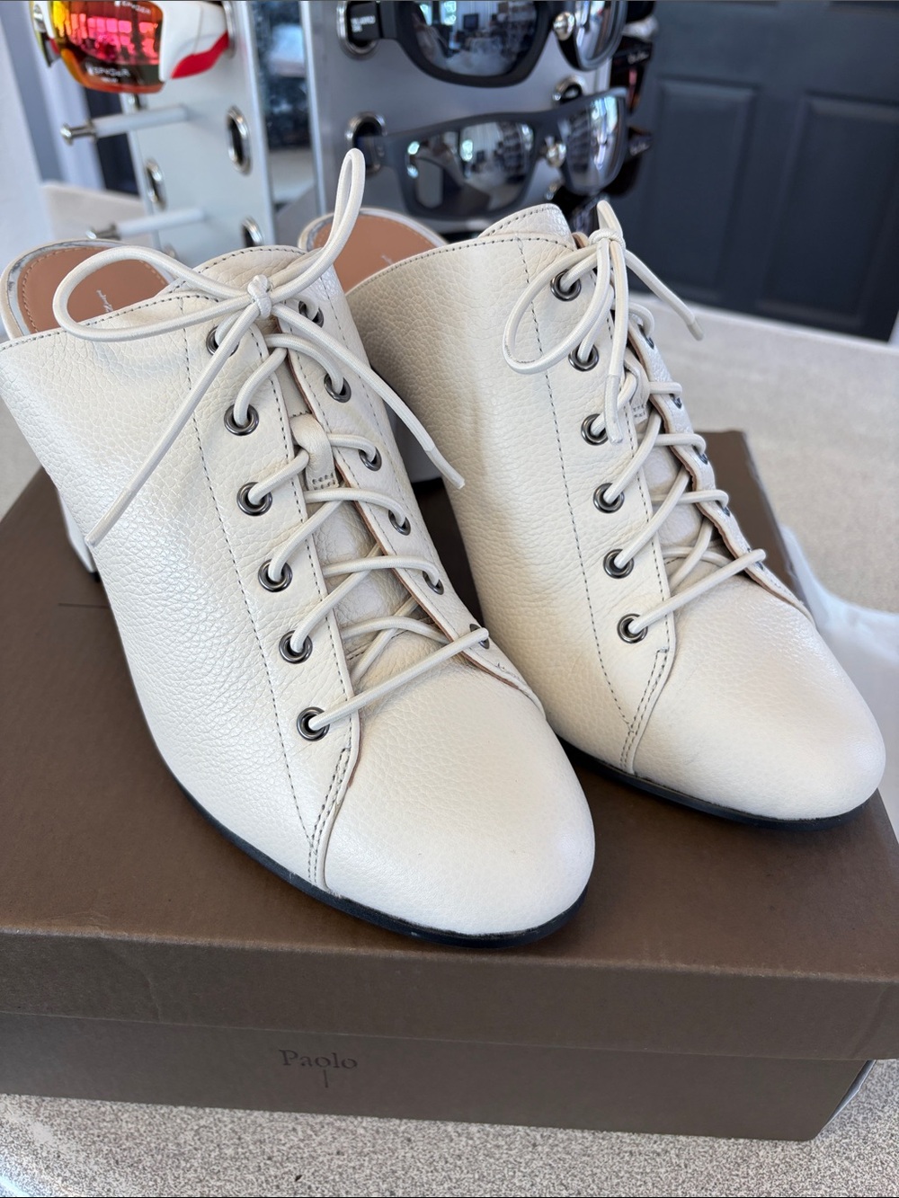 Linea Paolo Cream Lace-Up Leather Ankle Boots